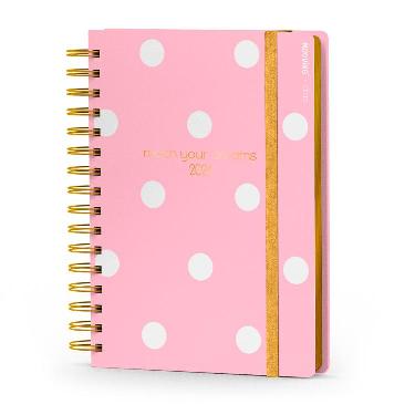 Agenda Mooving 2024 Dots Lunares Blancos (Rosa) Espiralada 10x15 cm 2 Dias por página Art.1402238